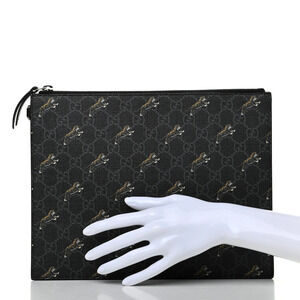 Gucci Black GG Supreme Monogram Tiger Print Clutch